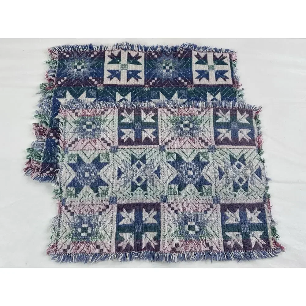 Southwestern Geometric Kilim Placemats Fringe Boho Blue Unbranded Dining Set 3